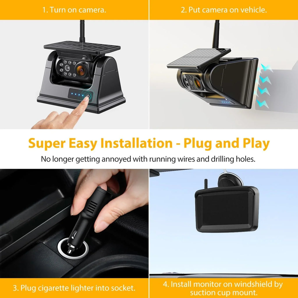 xRoose Magnetic Solar Wireless Backup Camera 5'' 1080P Monitor No Drilling 2-Min Installation  Night Vision Waterproof Rear View Camera