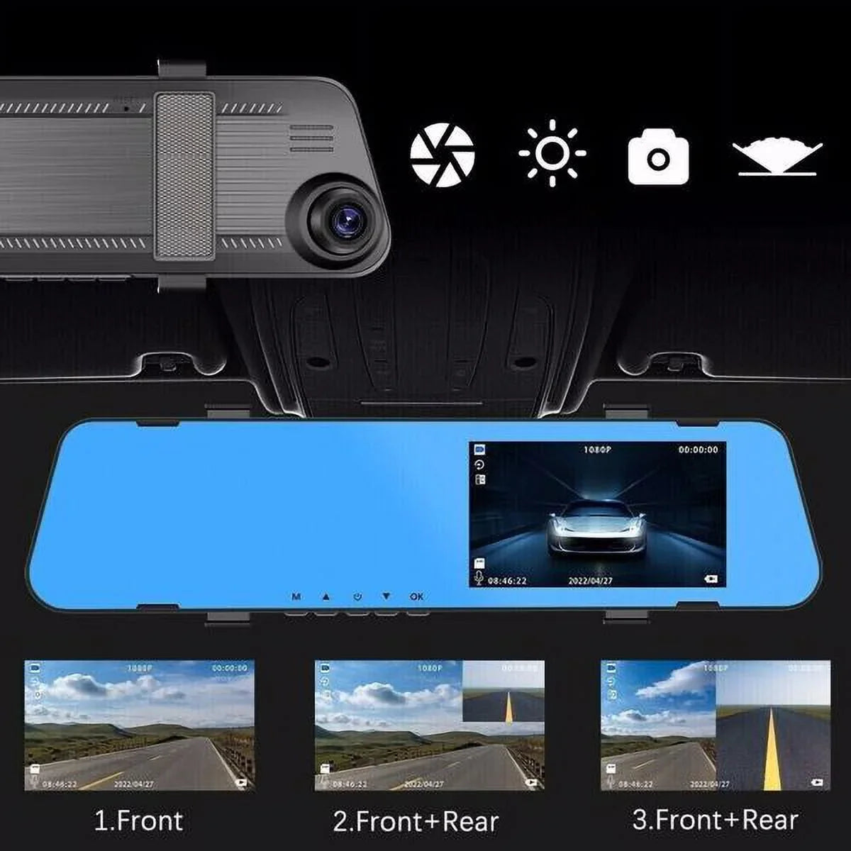1080P Rearview Mirror Car  Dual Dash Cam Camera Front Rear  Video Recorder
