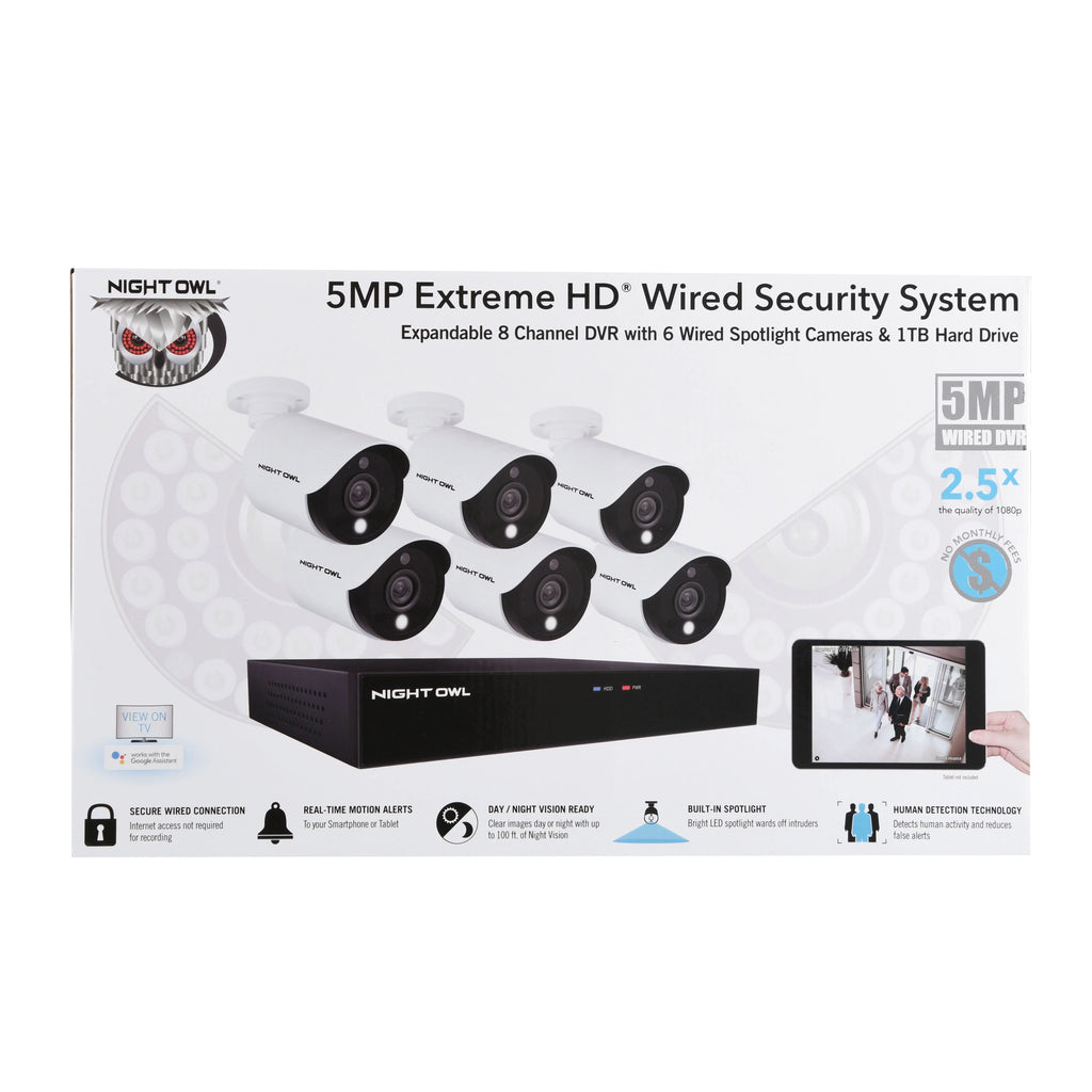 Night Owl 8 Channel 5MP  with Human Detection Technology, 1   and 6 Light Cameras
