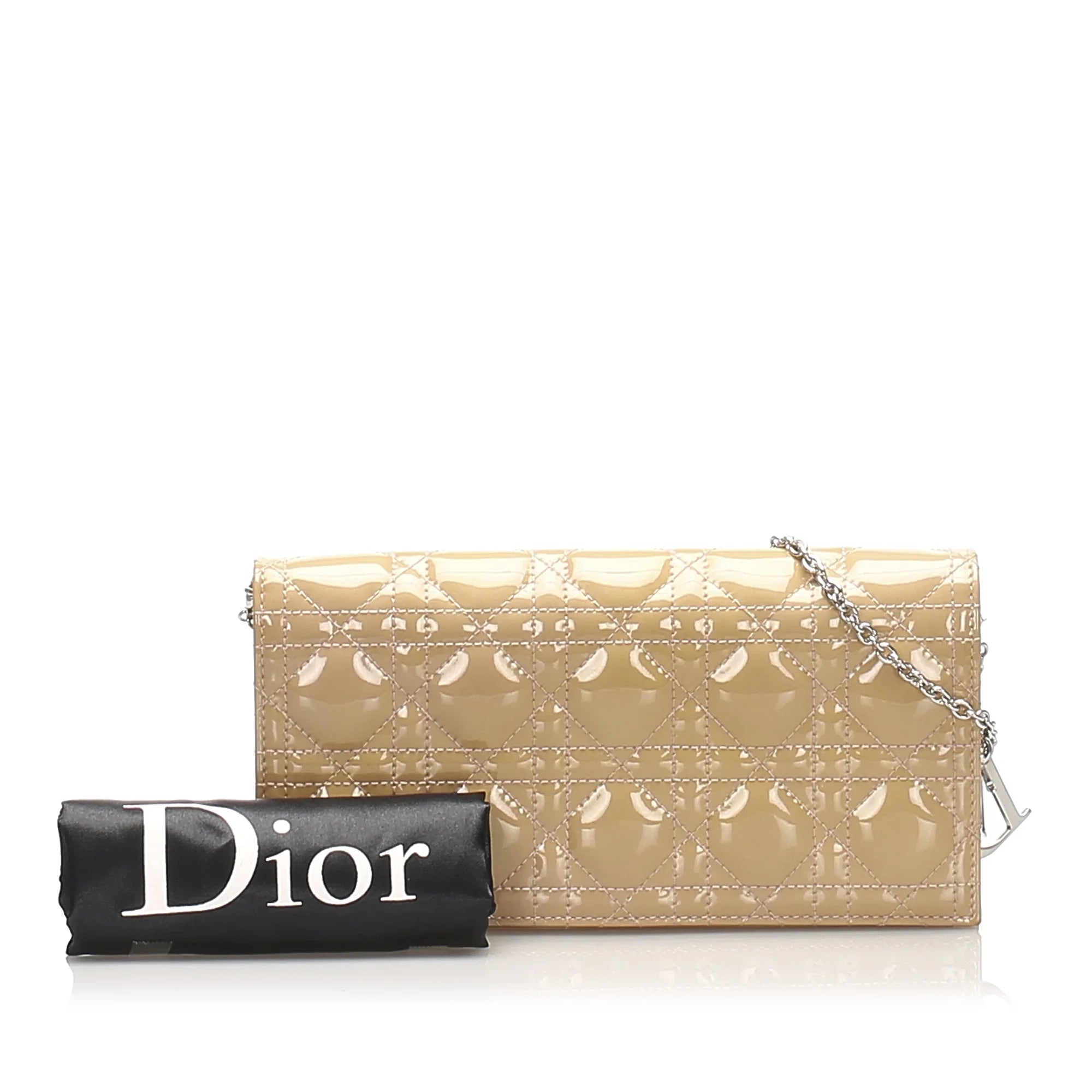 Pre-Owned Authenticated Dior Cannage Wallet on Chain Patent Leather Brown Crossbody Bag Women (Good)