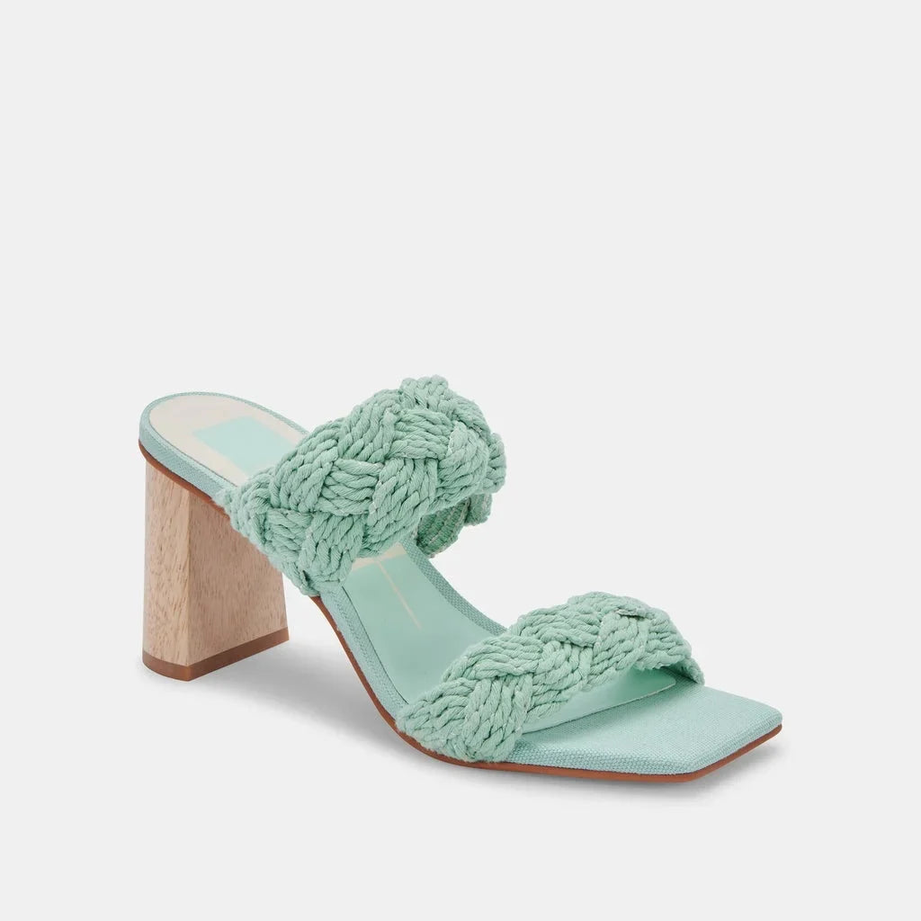 Dolce Vita Play Mint Rope Slip On Squared Open Toe Block Heeled Dress Sandals (Mint Rope, 11)