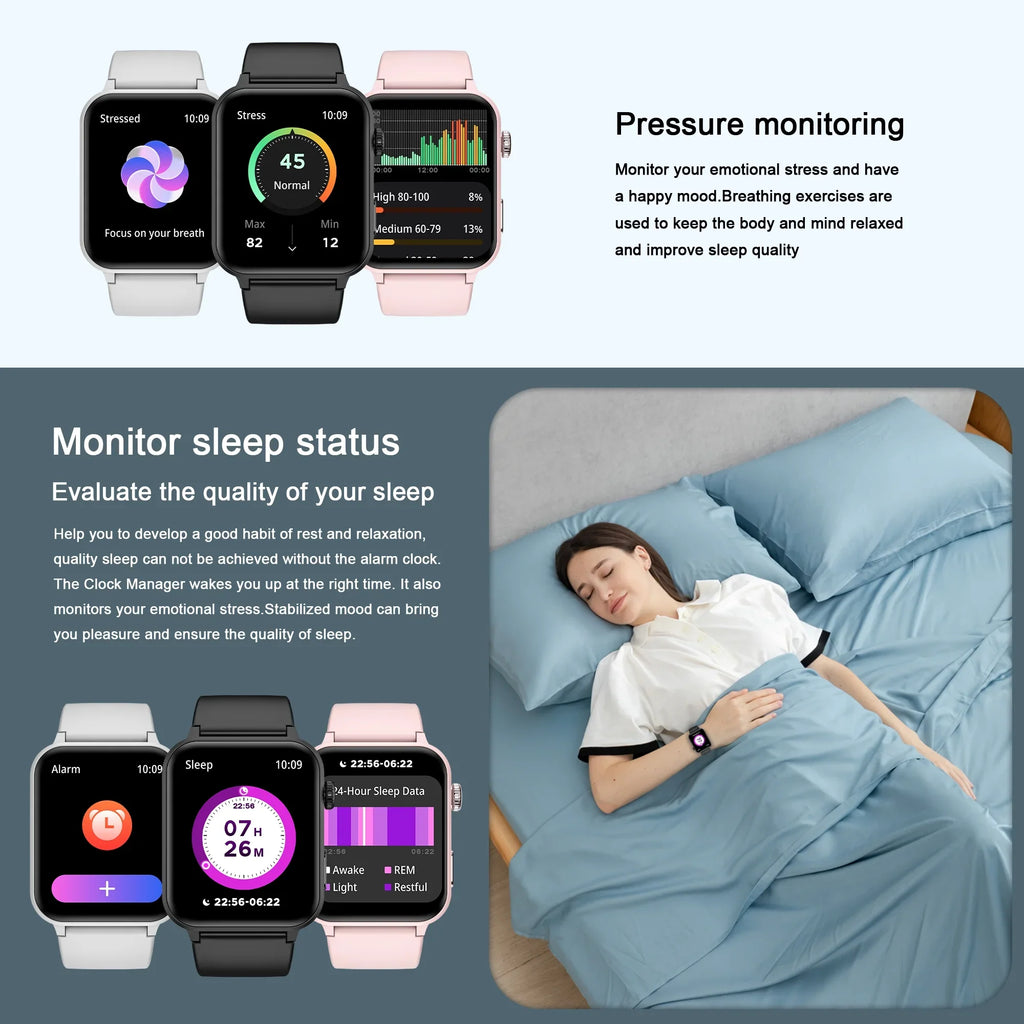 Smart Watch for Women 1.83" Fitness Watch with Bluetooth Call/Voice Assistant, Waterproof, 100+ Sports Modes for Android and iOS, Black