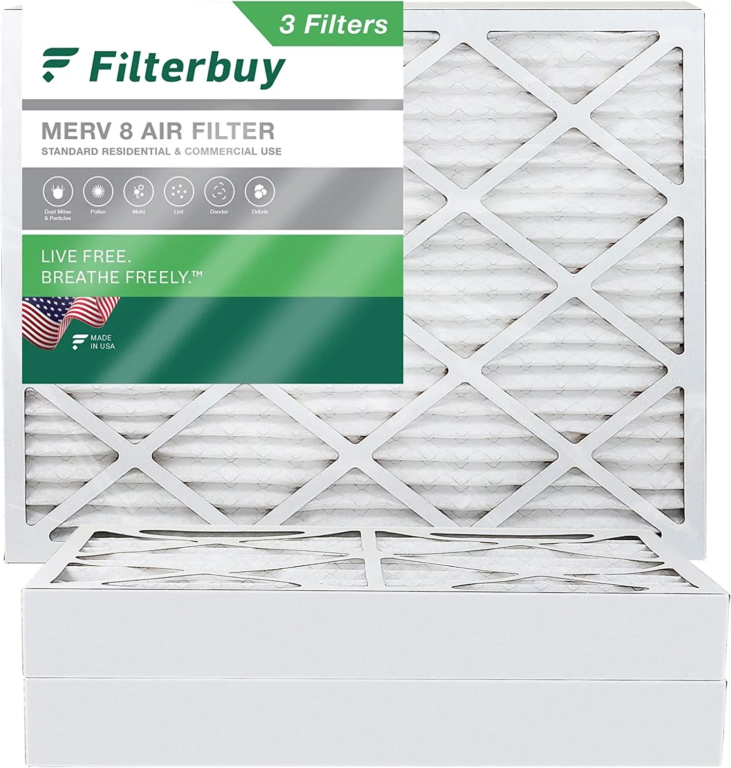 Filterbuy 20x24x4  8 Pleated   Furnace Air Filters (3-Pack)