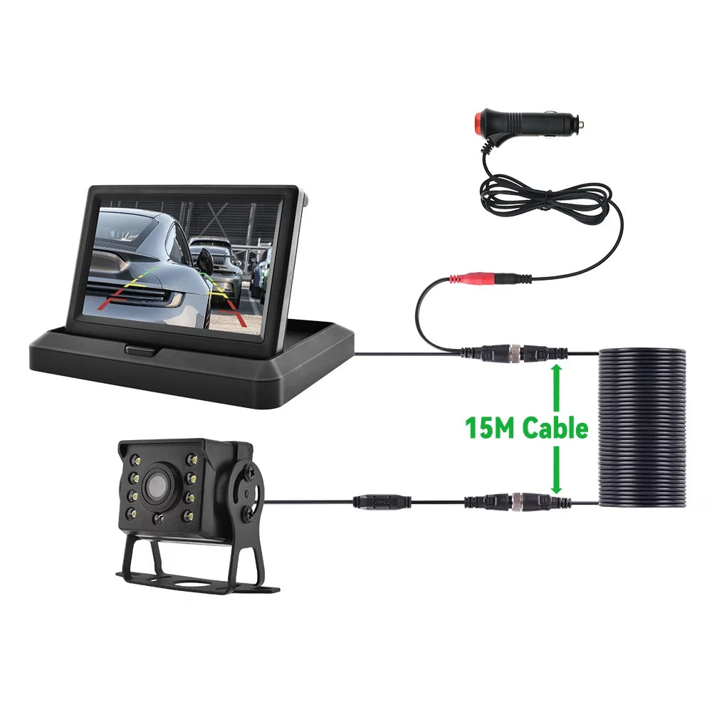 4.3in  Monitor Car Backup Reverse Camera Rear View Parking License Plate System