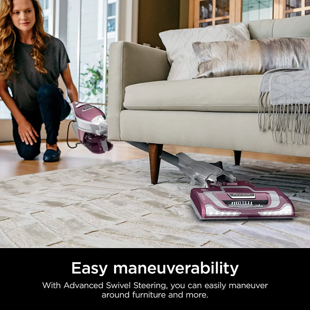 Rocket Pet Plus Corded Stick Vacuum with  Headlights,  Dust Cup, Lightweight, Perfect for Pet Hair Pickup, Converts to a Hand Vacuum, with (2) Pet Attachments, Bordeaux/Silver