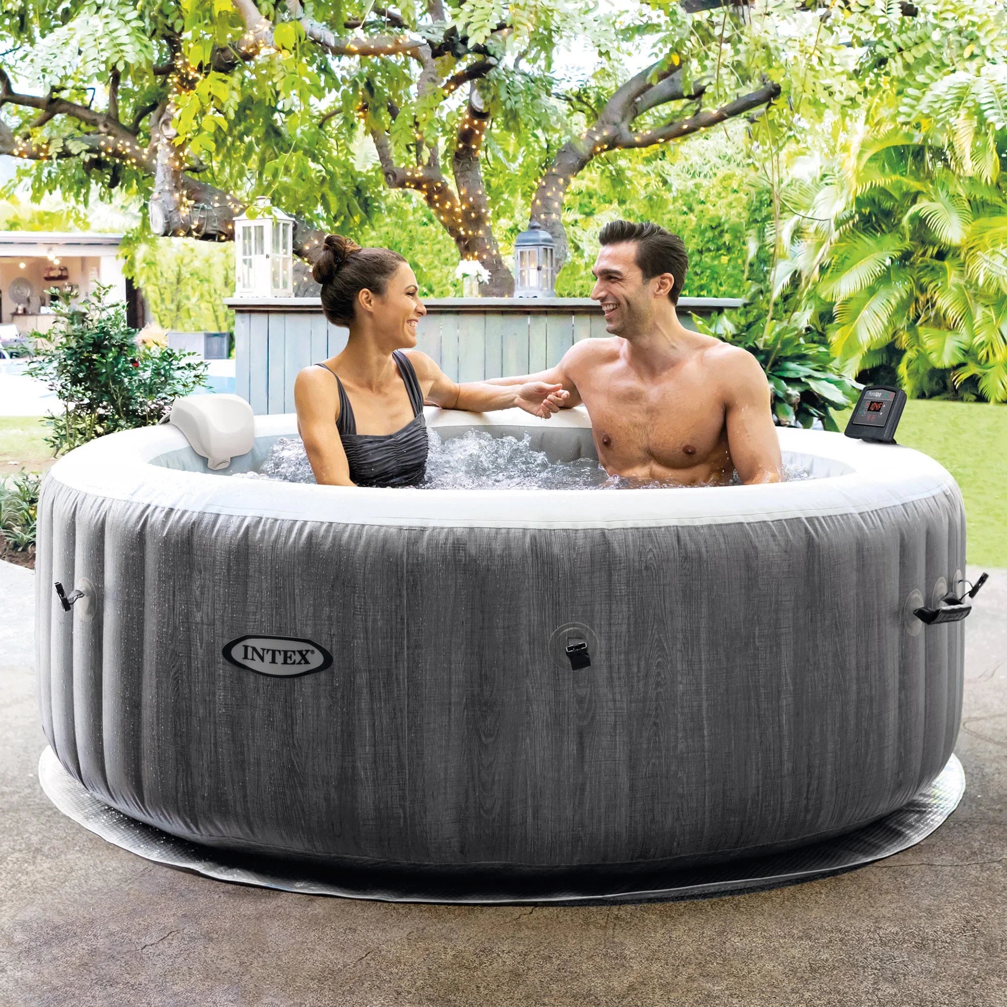 Intex PureSpa Greywood Inflatable Hot Tub Bubble Jet Spa w/ Tray Accessory