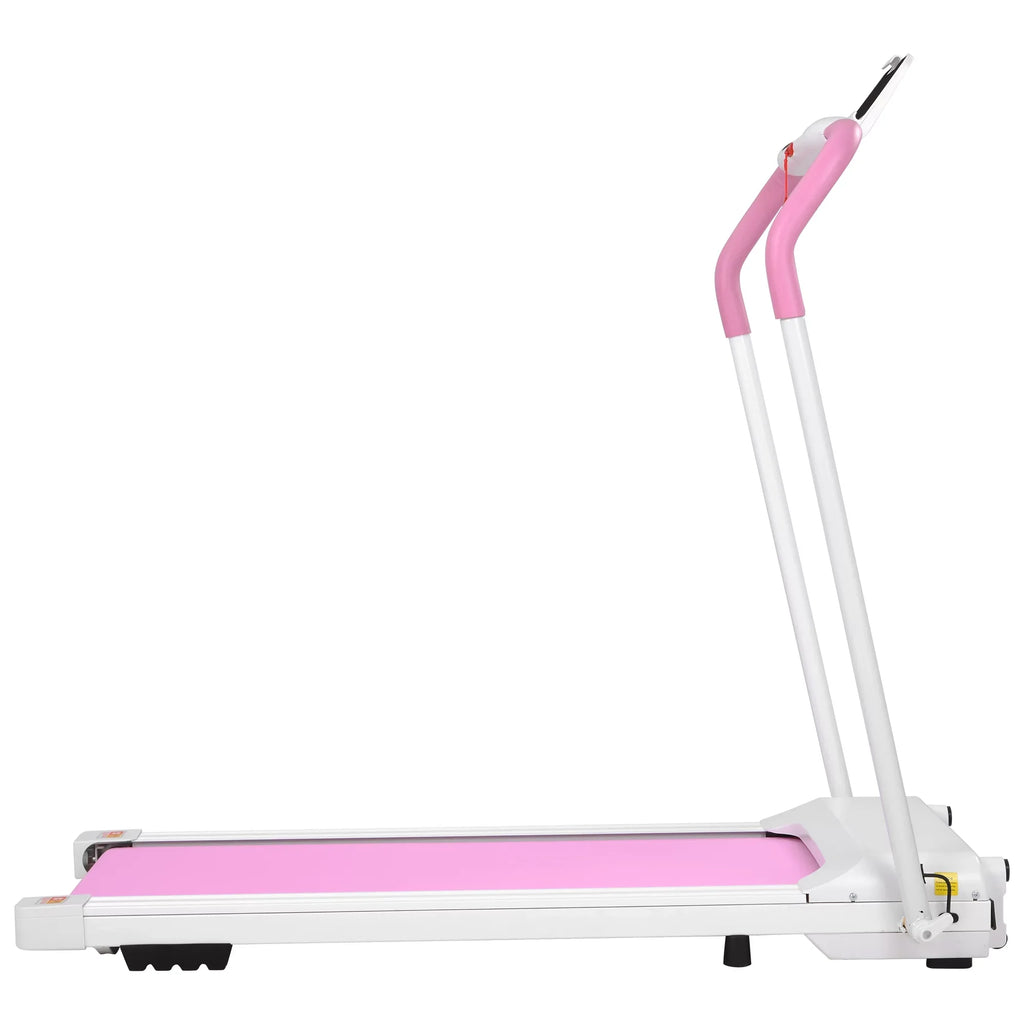 Treadmill Folding Treadmill for Home Portable Electric Motorized Treadmill Running Exercise Machine Compact Treadmill for Home Gym Fitness Workout Walking, No Installation Required, White&Pi