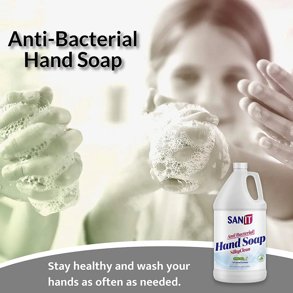 Sanit Silky Clean Antibacterial Liquid Gel Hand Soap Refill - Advanced Formula with Coconut Oil and Aloe Vera - All Natural Moisturizing Hand Wash - Made in , White Tea, 1 Gallon