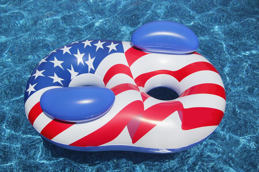 Swimline 65" Inflatable 2-Person Patriotic American Flag Duo Circular Swimming Pool Lounger -