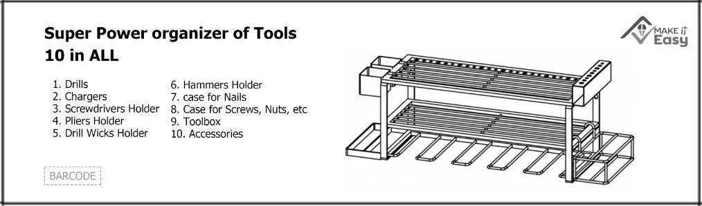 Make It Easy Super Power Tool Organizer Steel Heavy Duty Floating Tool Shelf  10 in All