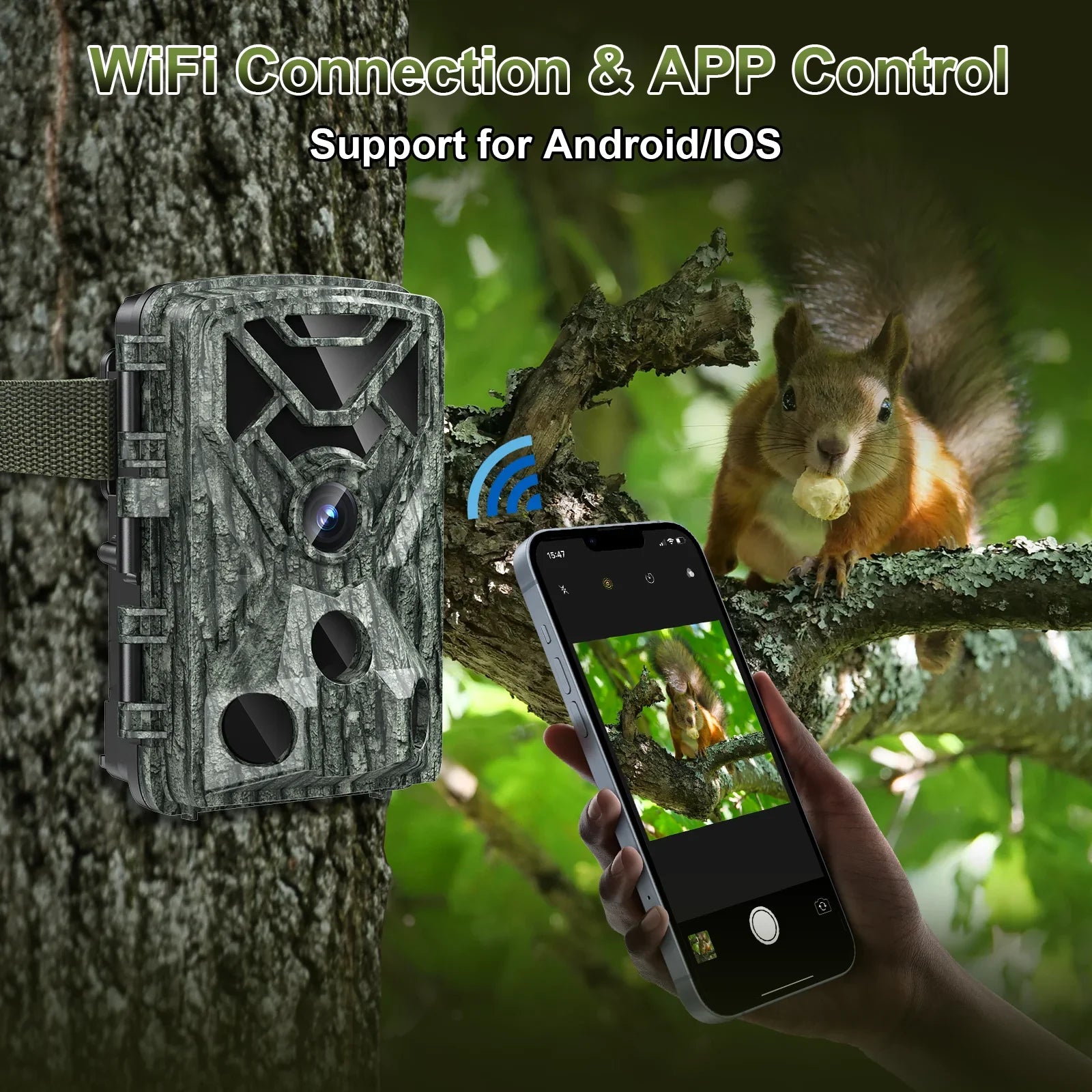 Wifi Trail Camera, 48MP 1080P Trail Cameras with Night Vision Motion Activated Waterproof, 120° Wide Angel 2.0"  Game Camera for Hunting Home Security