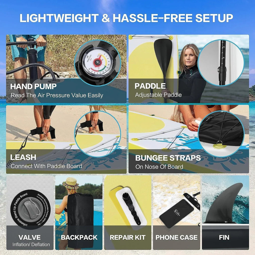 Deluxe Pink Inflatable Stand Up Paddle Board - 1 paddle board kit - 27.55 - Disprotective ultimate balance and stability on the water!
