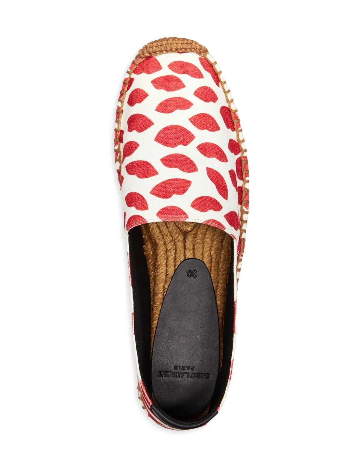 Womens Red Lip Printed Logo Woven Bianco Round Toe Platform Slip On Espadrille Shoes 36