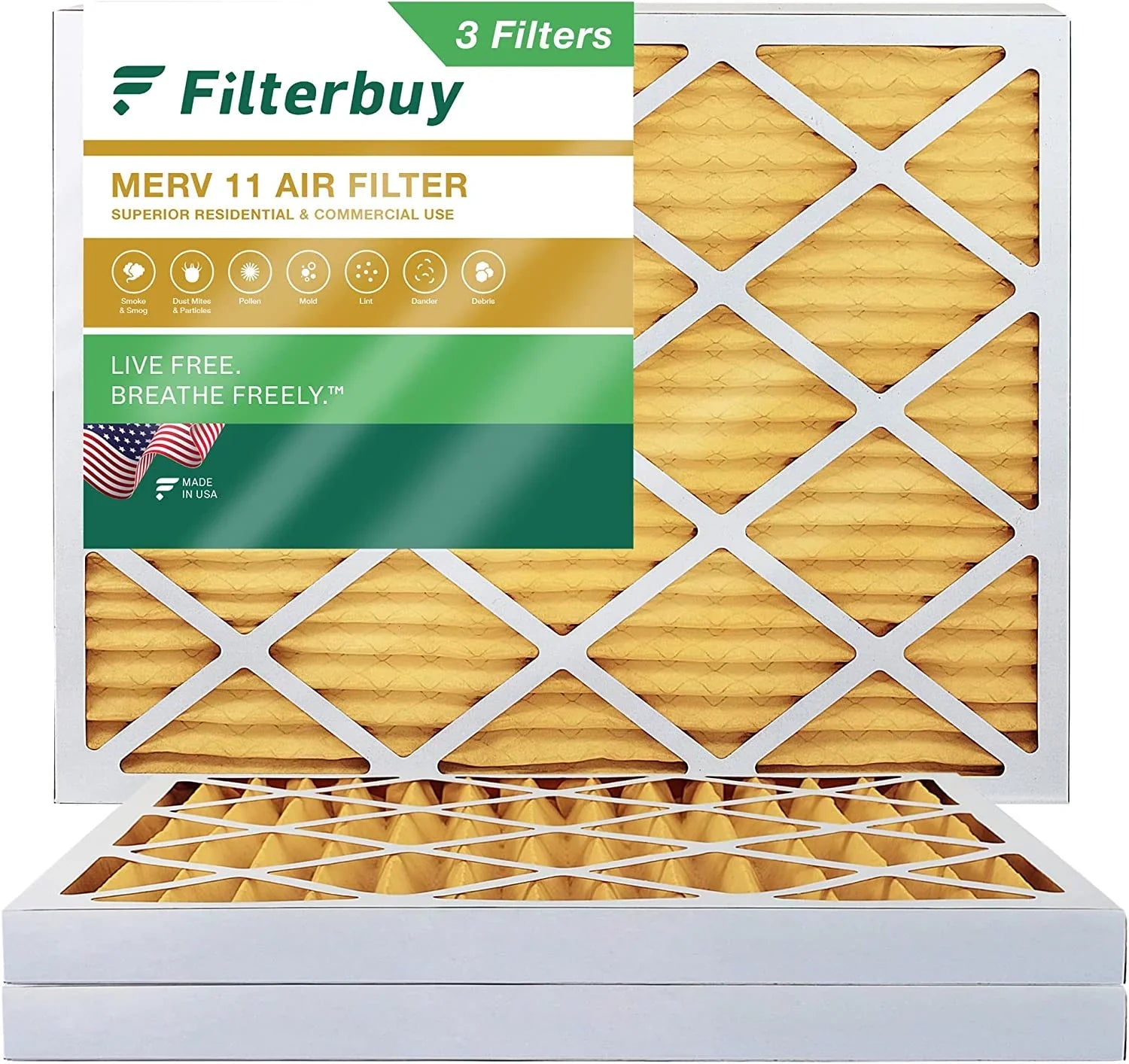 Filterbuy 16x18x2  11 Pleated   Furnace Air Filters (3-Pack)