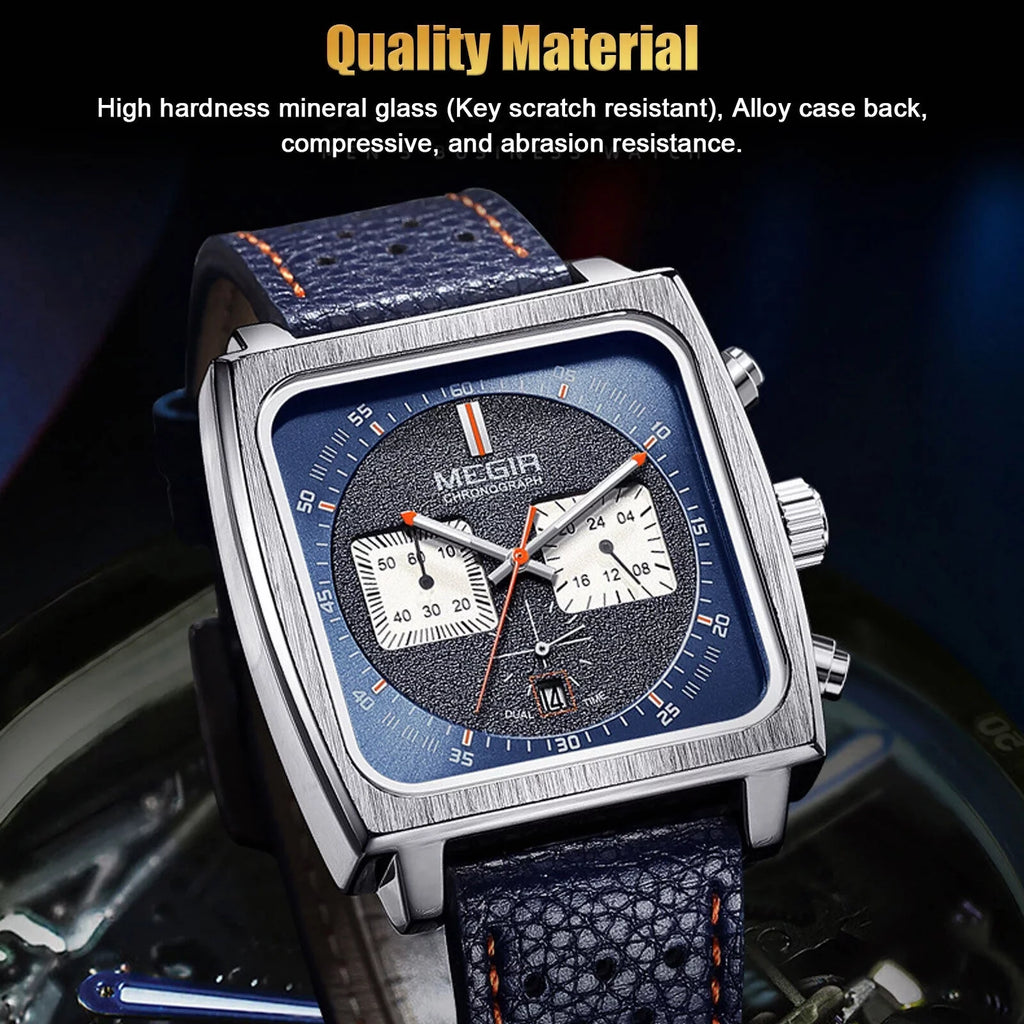 Fashion  Square Men Watch Luminous Quartz Waterproof Calendar Leather Wrist