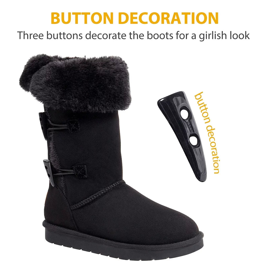 Winter Tall Boots for Women Snow Boot Button Fashion Black Boots Knee High Classic Slip On Boot Outdoor Shoes