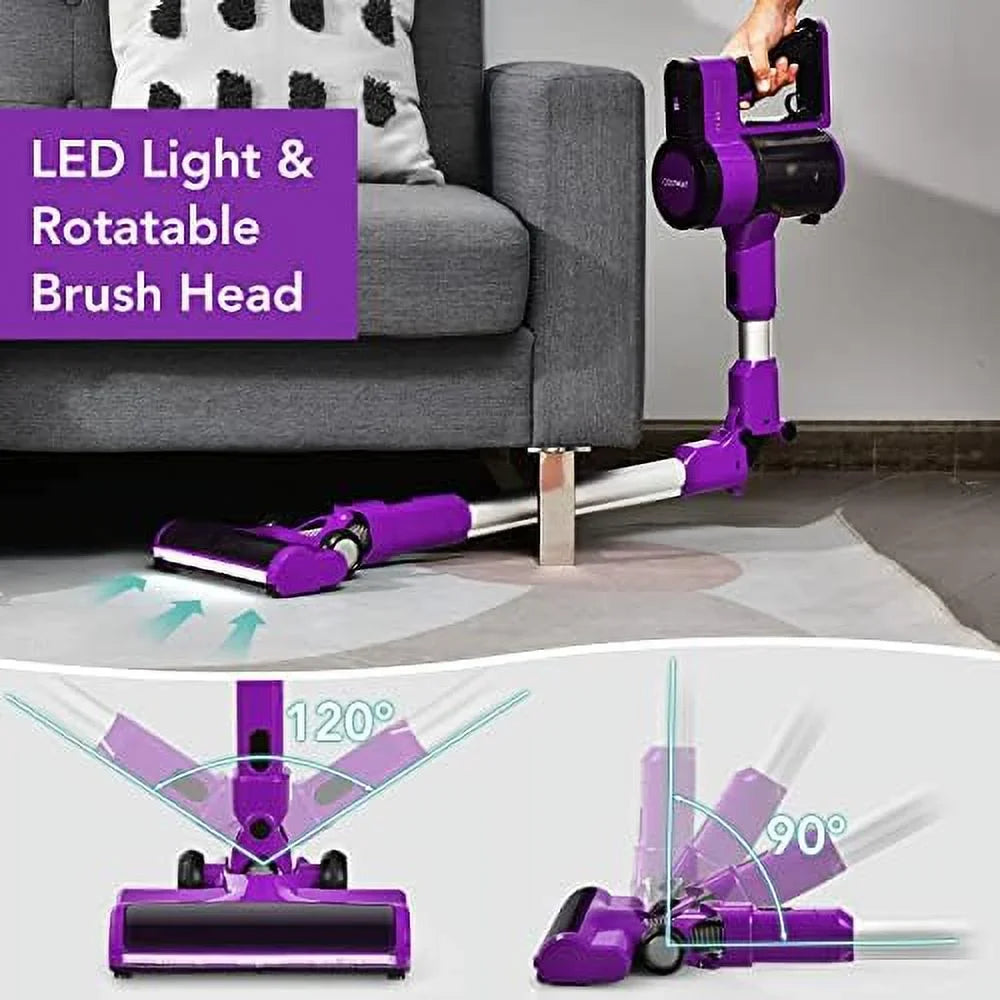 Cordless Vacuum Cleaner, 3-In-1 Handheld Stick Vacuum With 45-Minute Runtime & 2000Mah Rechargeable Battery, Wall-Mounted Lightweight Vacuum For Car, Pet Hair, Hard Floor & Carpet (Purple)