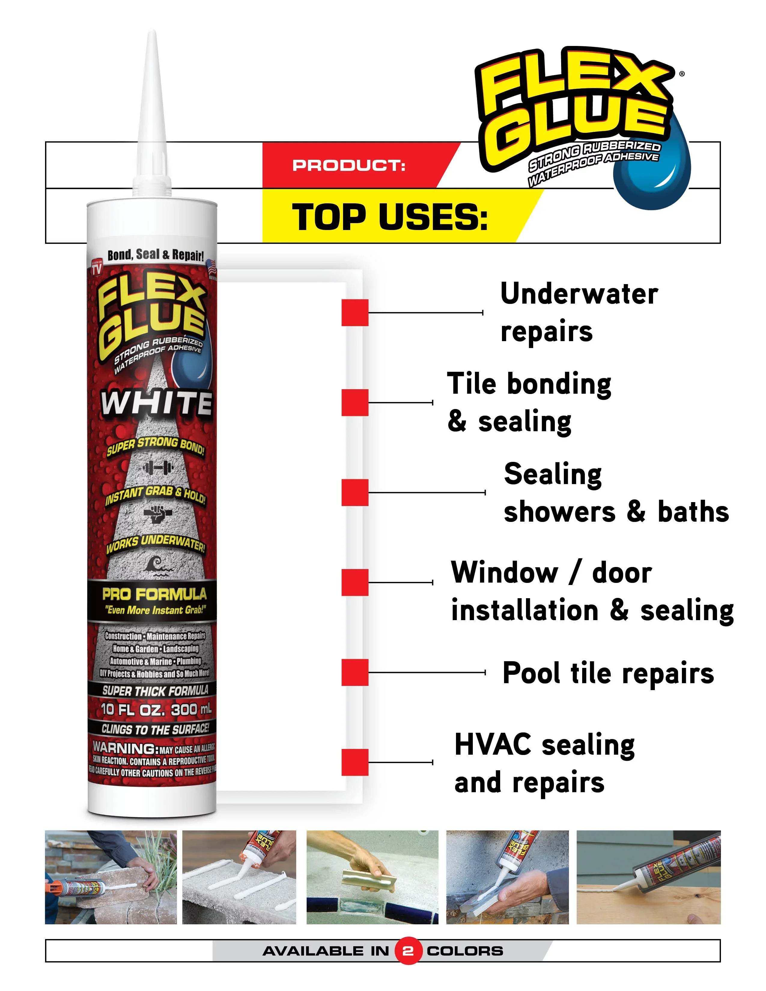 Flex Seal Family Of Products Flex Glue White Rubberized Waterproof Adhesive 10 Oz