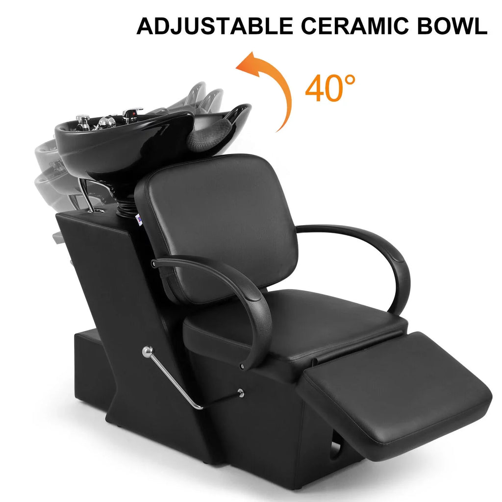 Artist Hand Black Shampoo Bowl and Chair Backwash Sink Salon Spa Beauty Tattoo with Adjustable Ceramic Bowl, Footrest