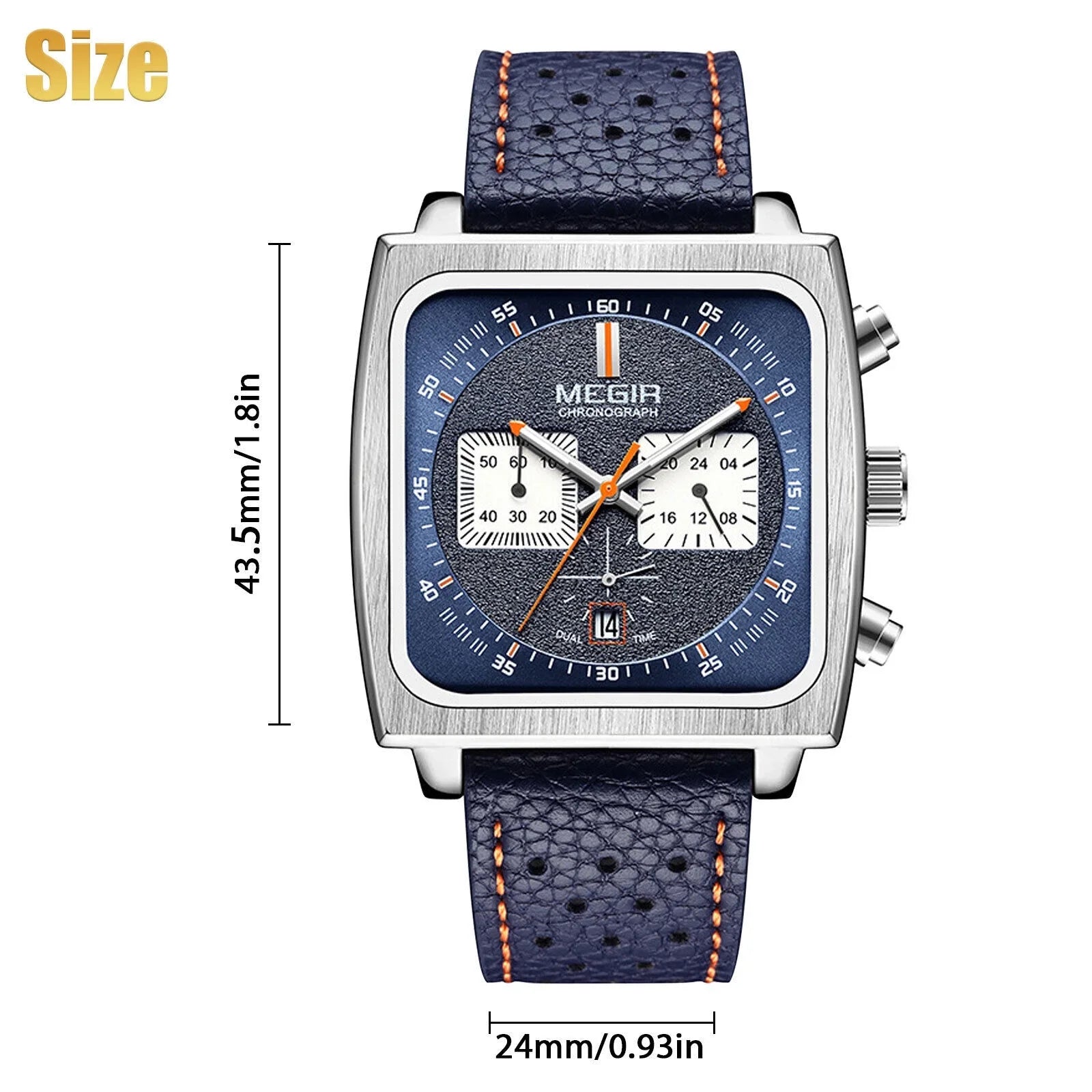 Fashion  Square Men Watch Luminous Quartz Waterproof Calendar Leather Wrist