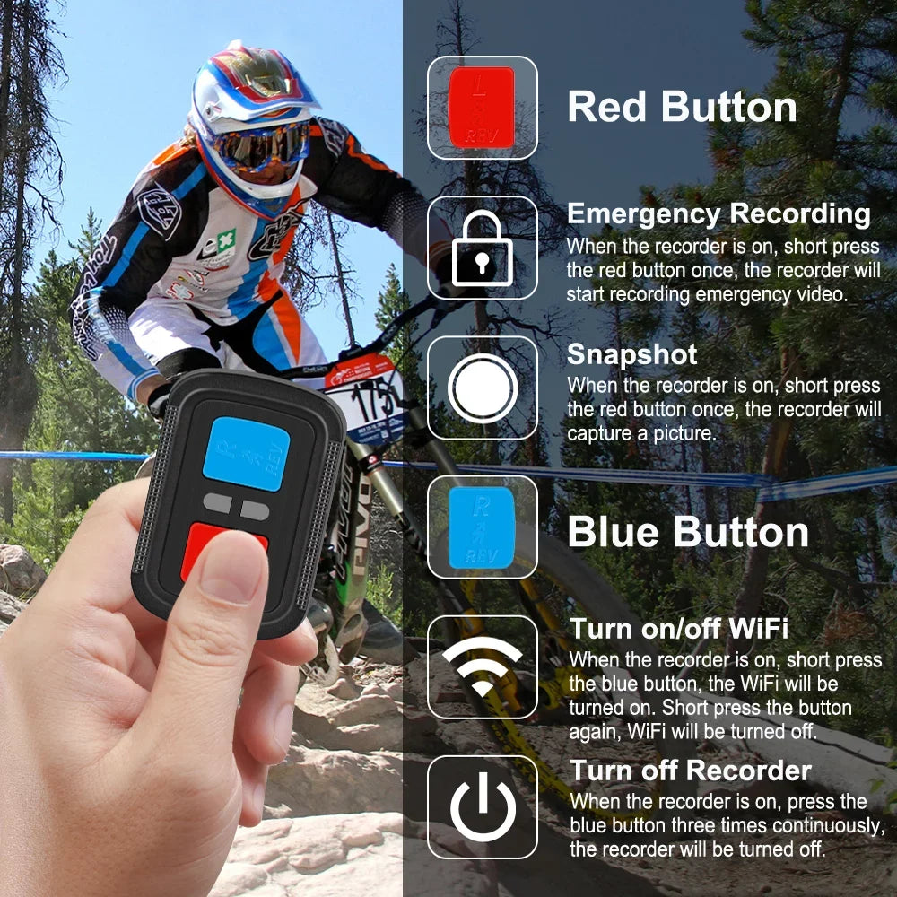 WiFi Helmet Camera with Remote Control,  1080P Bicycle Camera Waterproof Portable 150° Wide Angle Night Vision Lens Action Camera , Loop Recording, -Sensor