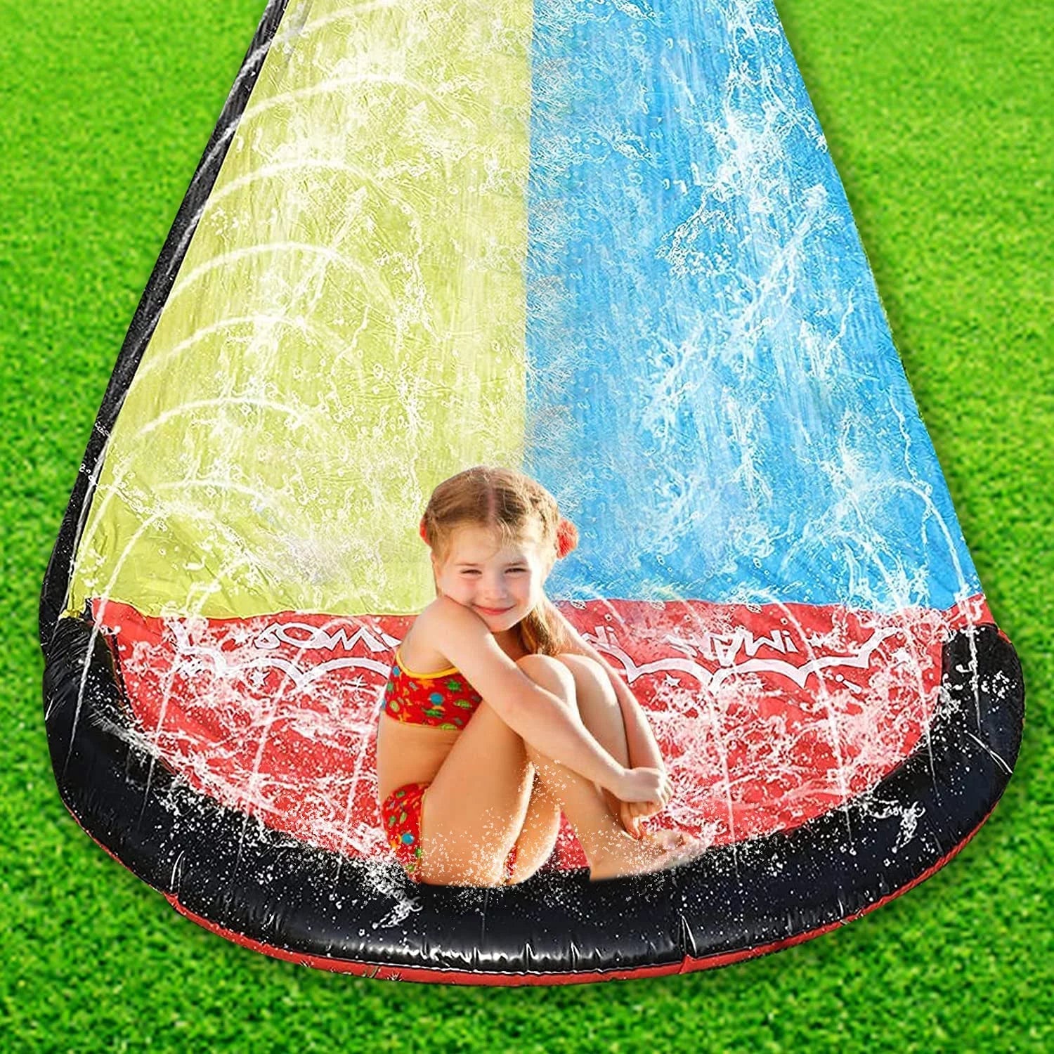 Narcisur 15.5ft Inflatable Water Slide with Two Crash Pad and Sprinklers, Dual Racing Lanes for Backyard