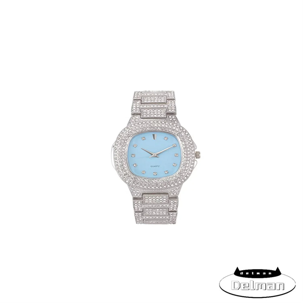 Bling Bling Hip Hop Iced Out Watches Nauti Designer Look Full Shiny Diamond Watch Case, Dial and Bracelet 8967/