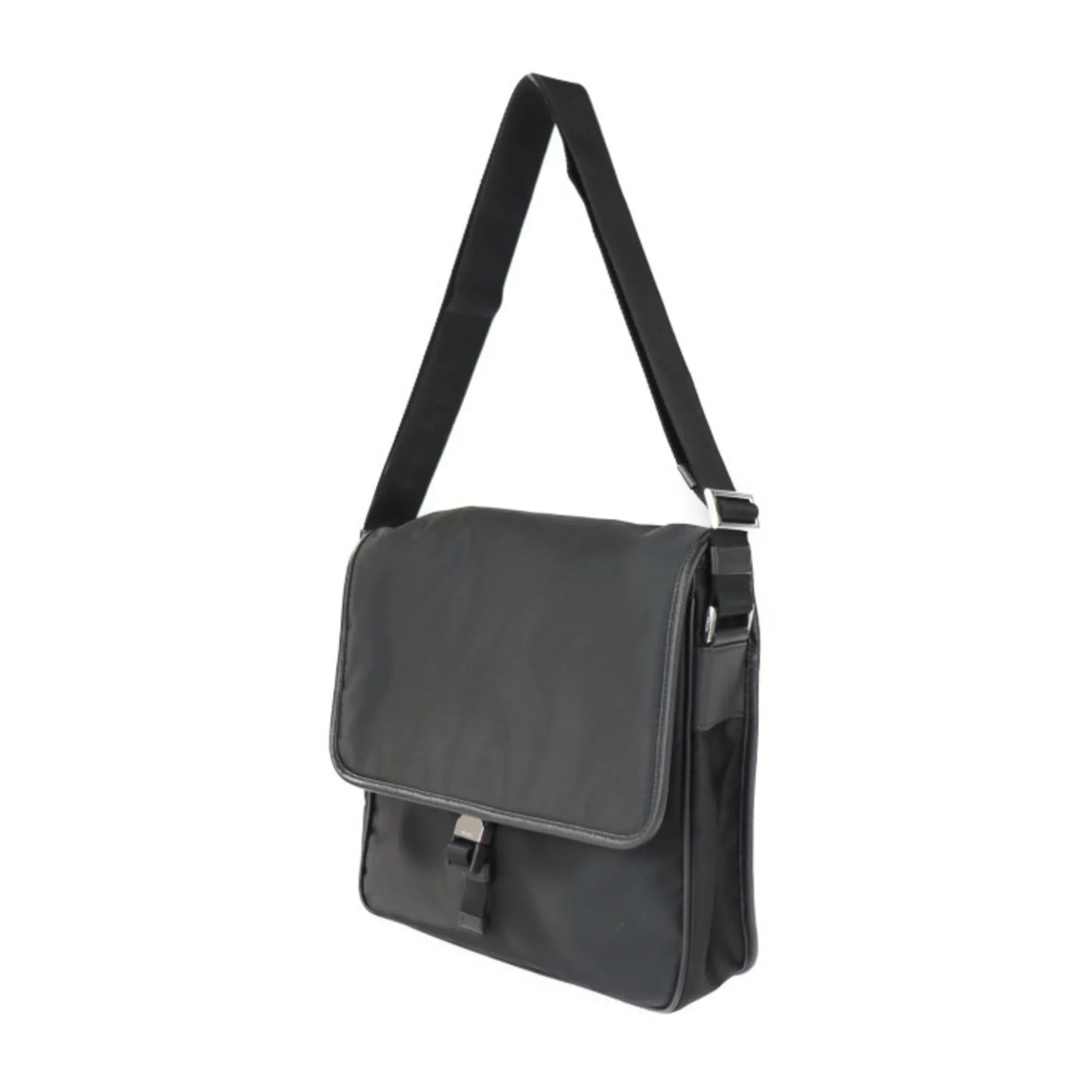 Pre-Owned  Prada shoulder bag 2VD951 nylon black leather silver metal fittings messenger triangle logo mark (Good)