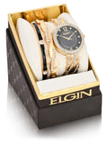 Elgin Adult Female Analog Watch Set with Round Black Dial in Gold ()