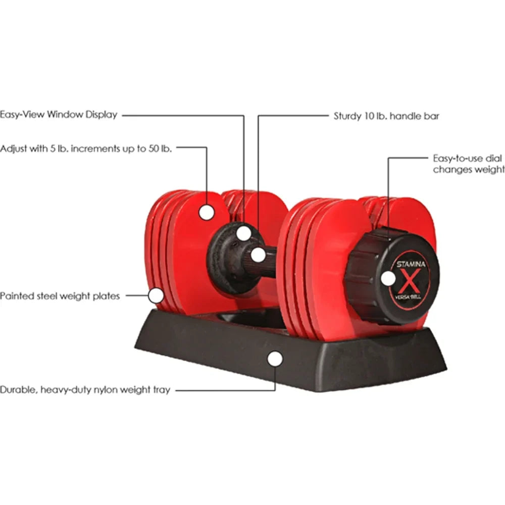 Open Box Stamina  Versa-Bell Adjustable Dumbbell 10-50 lbs with Smart Workout App - 9 in 1 Adjustable Weight Set - Strength Training Equipment for Home Gym Weightlifting
