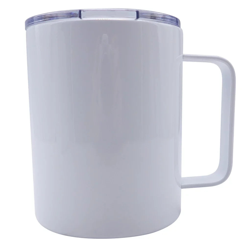 25 Pack Sublimation Blank Stainless Steel Coffee Mugs 12oz White Double Wall Tumbler Cup with Handle and Sliding Lid for Press Machine Heat Transfer Print