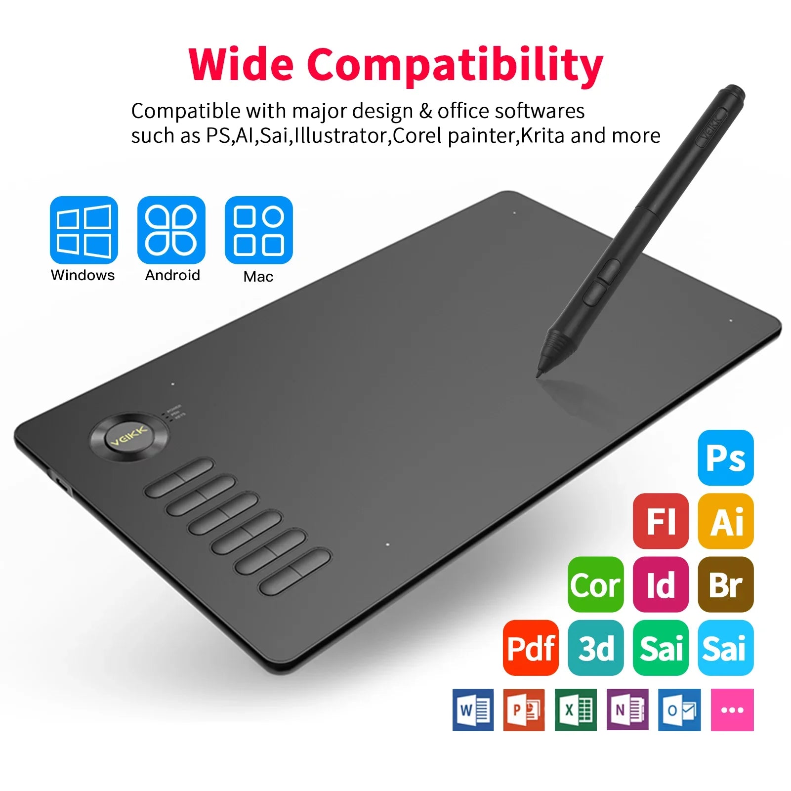 Tablet,10x6in 8192 12 Tablet 10x6in 8192  Tablet Windows Android 12 10x6inch 250rps 5080lpi Laptop Pc 12 5080lpi Resolution Tablet 8192 Sensitivity Battery-free 8192 Sensitivity