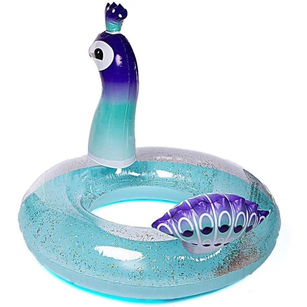 Malai Swim Party Toys Inflatable Glitter Pool Float Peacock Designed with Fast Valves Lounge Raft Decorative Water Game Fun Beach Floaties for Kids | 48 Inch