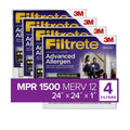 Filtrete 24x24x1 Air Filter,  1500  12, Advanced Allergen Reduction, 4 Filters