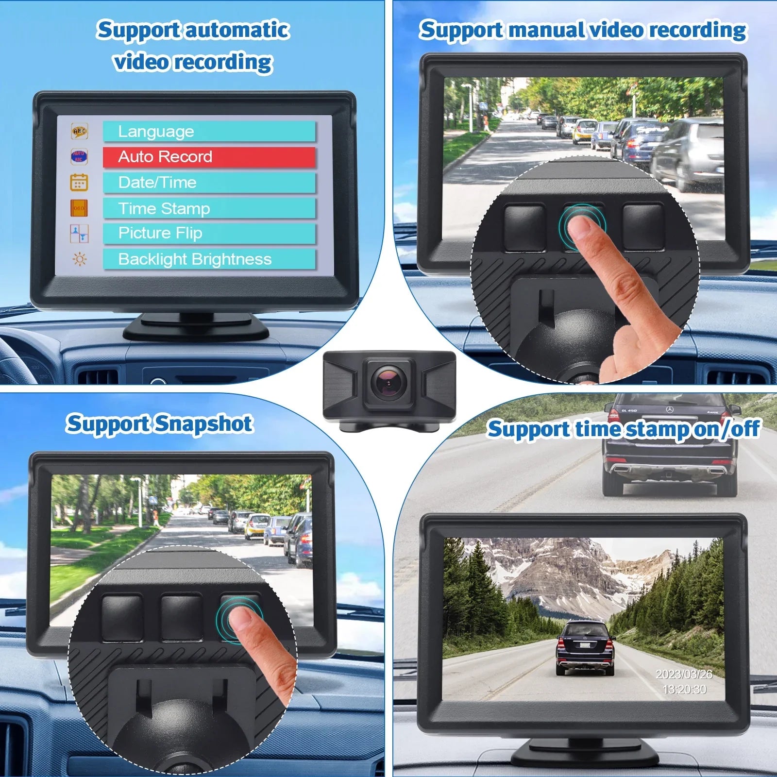 Wireless Backup Camera Kit 5 Inch  Monitor  Video Recorder with  Menu Rear View Camera 720P  Reverse Camera for Car Van Truck Camper Trailer
