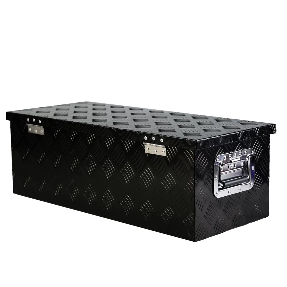 30" Heavy Duty Black Aluminum 5 Bar Tread Tool Box Truck Pickup Trailer Toolbox Underbody Storage+Lock+Keys