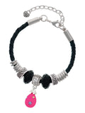 Delight Jewelry Hot Pink Easter Egg with Color Crystal Dots Wife Celtic Knot Leather Bead Bracelet, 7"+2" Extender