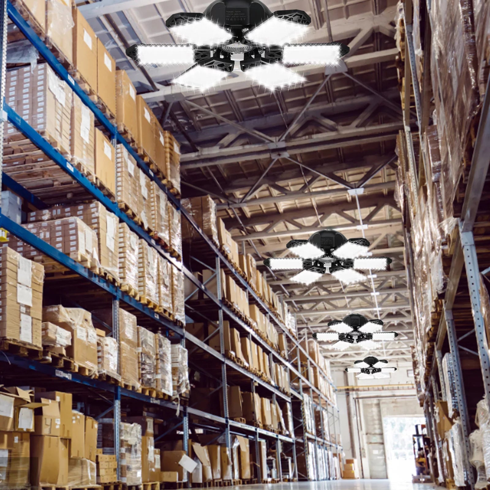Neoglint 2PCS  -265V 160W 152LEDs Garage Light with 6 Adjustable Panels Deformable Folding Foldable Ceiling Lamp / Base Socket Holder for Garage Warehouse Workshop Basement Gym Kit