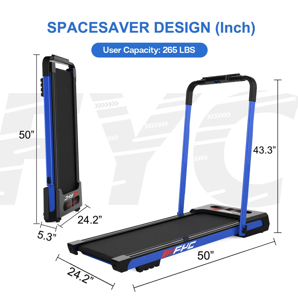2 in 1 Under Desk Treadmill - 2.5  Folding Treadmill for Home, Installation-Free Foldable Treadmill Compact Electric Running Machine, Remote Control &  Display Walking Running Jogging, Blue