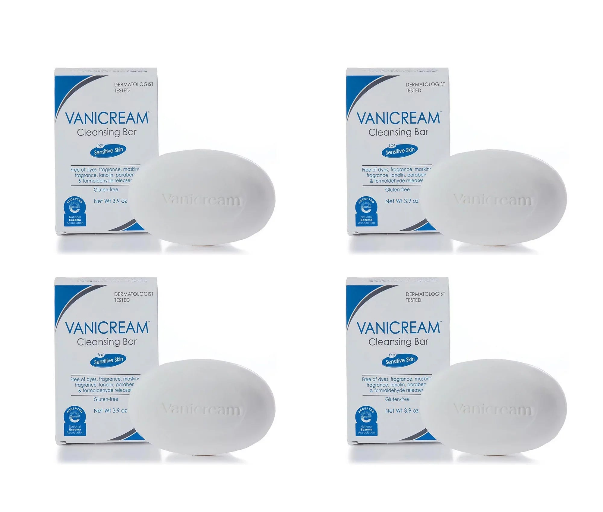 Vanicream Cleansing Bar For Sensitive Skin, Gluten and Sulfate Free, 3.9 oz (Pack of 4)