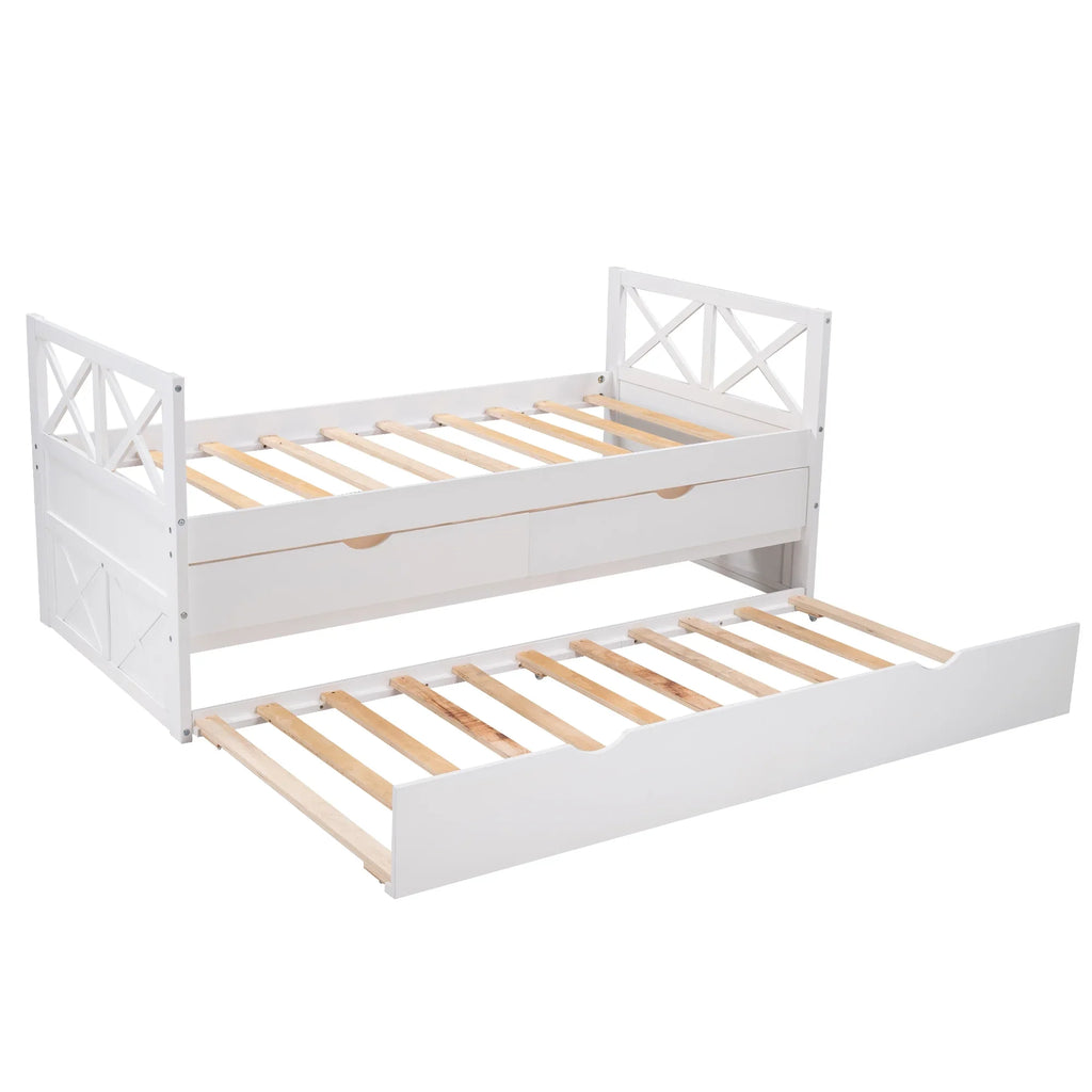 Merax Solid Wood Captain Bed with Trundle and Drawers, Twin, Multiple Colors