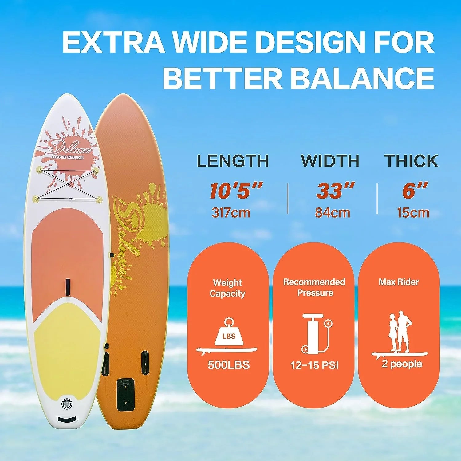 Inflatable Stand Up Paddle Board Simple Deluxe Premium  for All Skill Levels, Orange for Adults & Youth, Blow Up with Accessories & Backpack, Surf Control