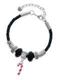 Delight Jewelry Silvertone 3- Red Enamel Candy Cane Aunt Celtic Knot Leather Bead Bracelet, 7"+2" Extender