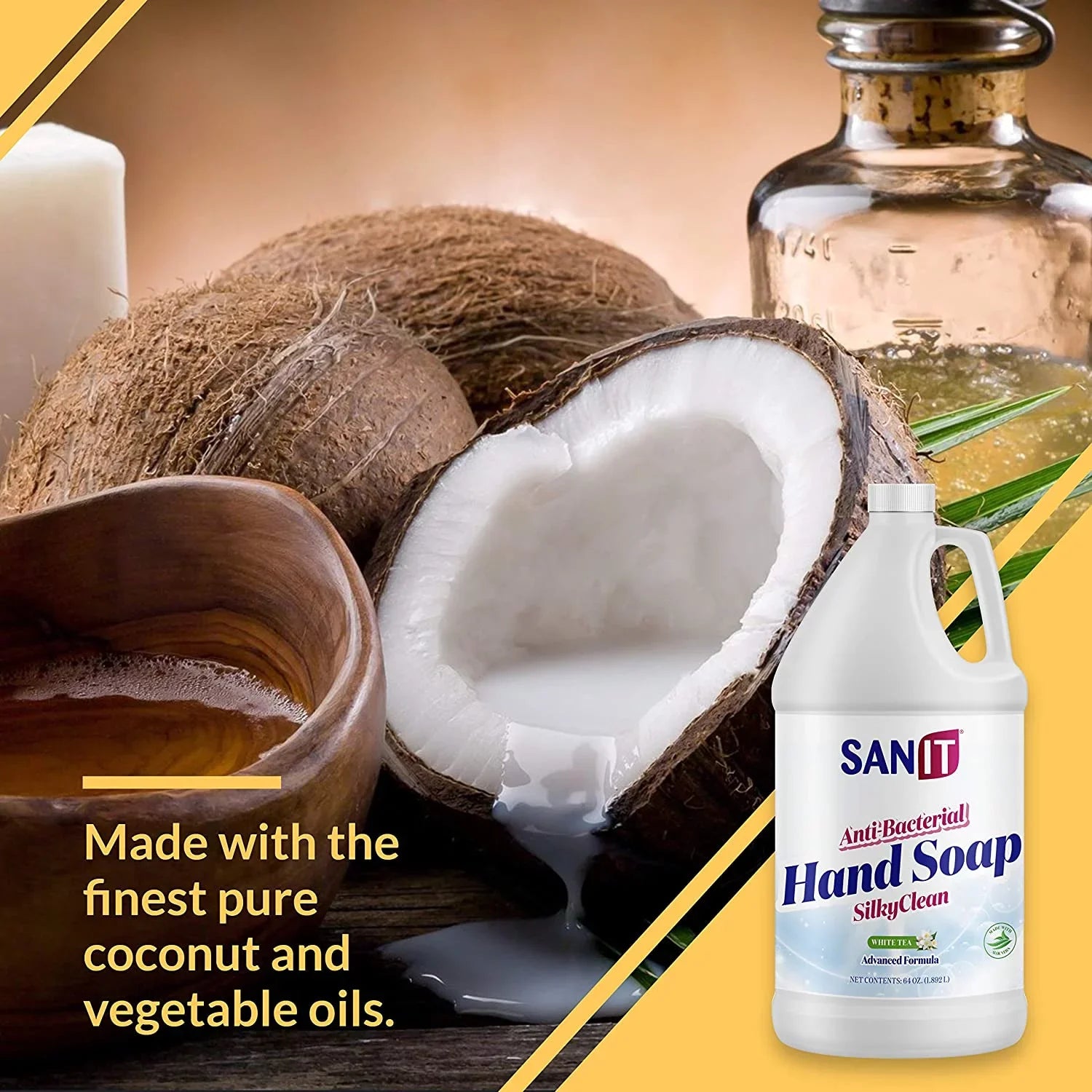 Sanit Silky Clean Antibacterial Liquid Gel Hand Soap Refill - Advanced Formula with Coconut Oil and Aloe Vera - All Natural Moisturizing Hand Wash - Made in , White Tea, 1 Gallon