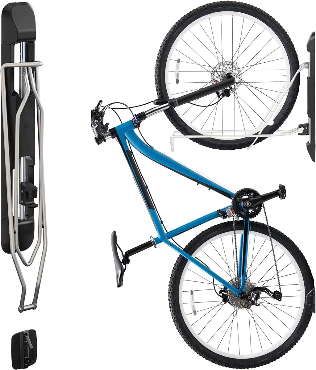 Superior Essentials Vertical Bike Rack - Easy to Hang and Detach, 180-Degree Swivel Swing, Foldable Bike Wall Mount - Maximize Your Garage Space with Our Top-Notch Bike Hangers for Garage (Black)
