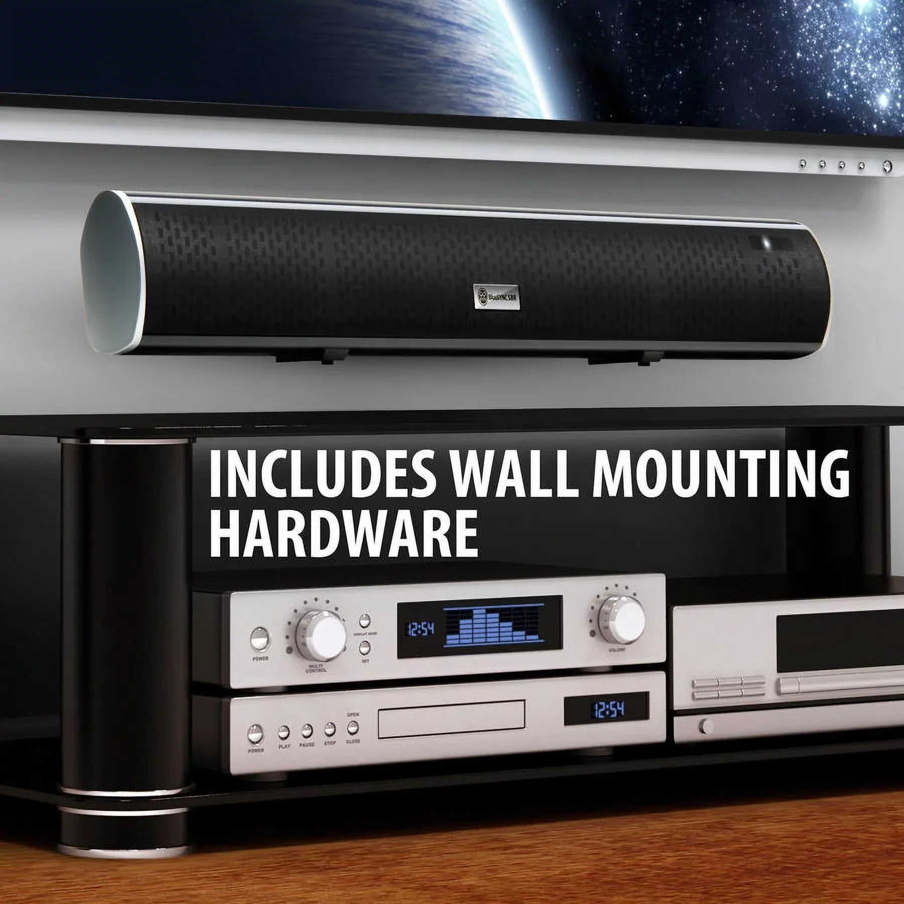 GOgroove Bluetooth 2.1 Sound Bar Home Theater Speaker with Internal Subwoofer & Wall Mounting Kit - Works With  , Samsung ,  , Sony and More  , 4K , & Smart TVs