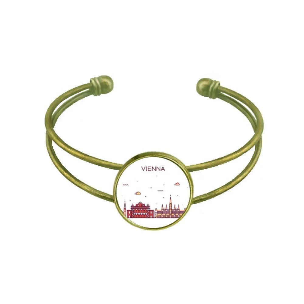 Vienna Austria Flat Landmark Pattern Bracelet Bangle Retro Open Cuff Jewelry