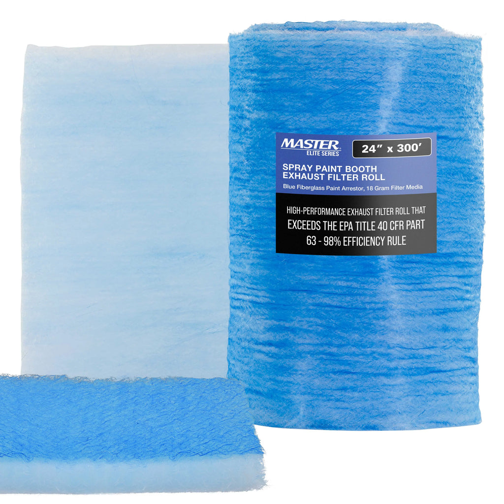 Master Elite Premium Paint Spray Booth Exhaust Filter Roll, 24" x 300' - 18 Gram Heavy-Duty Fiberglass Paint Arrestor - Captures Traps Overspray Paint Particles in Auto Autobody Refinish Booths