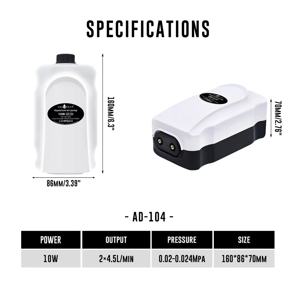 Quiet Air Pump Output 2X 75GPH Oxygen Aerator Pump for 30 - 120 Gallons Fish Tank, Oxygen Adjustment