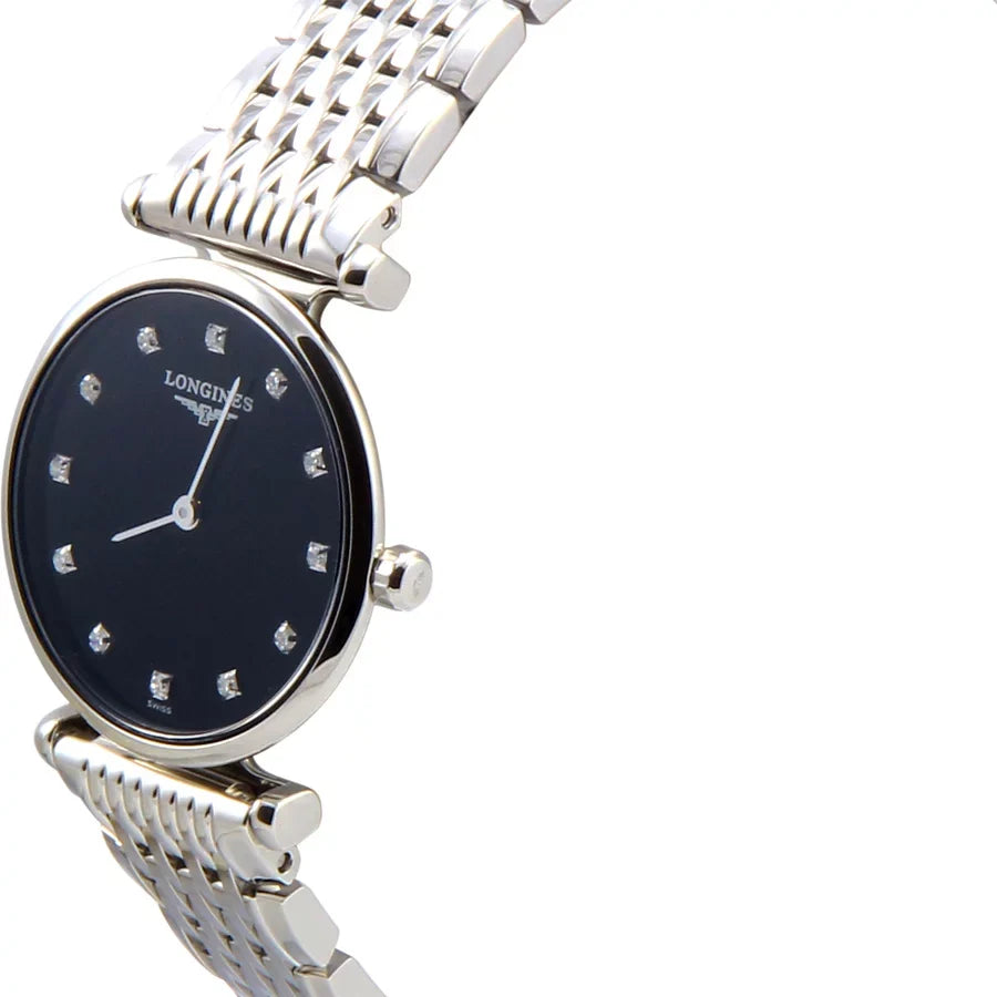 Longines Women's 24mm Steel Bracelet & Case . Sapphire Quartz Black Dial Analog Watch